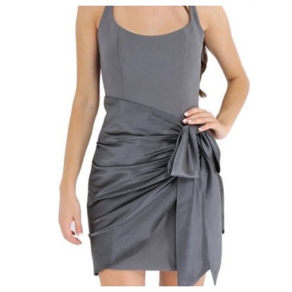 Cinq a Sept Grey Mini Dress Bow Wrap - Picture 1 of 10